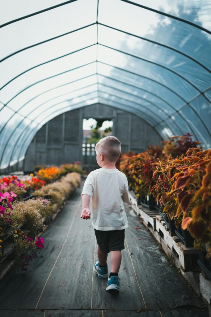 Toddler at an Indoor Botanical Garden
